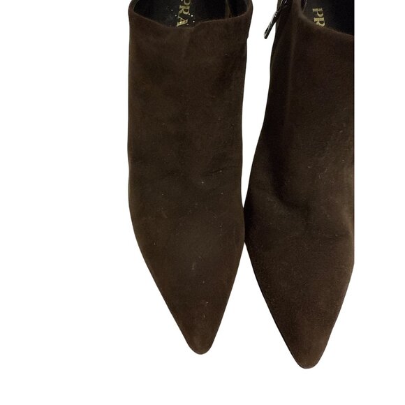 Prada Women's Vero Cuoio Bootie Heeled Zip Brown Suede Italy Size EU 39 US 8 - Picture 4 of 11